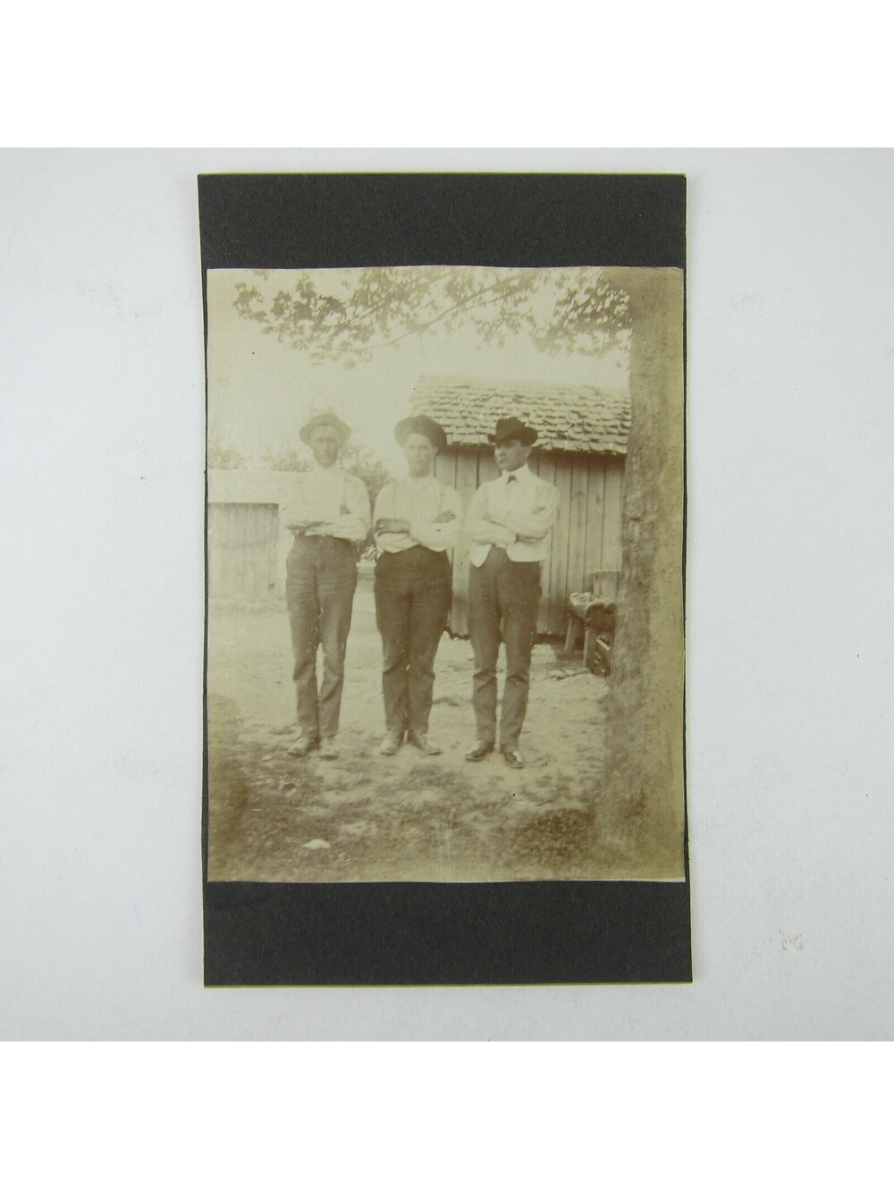 Photograph Three Men in Hats Standing Outside Under Tree Antique circa 1910